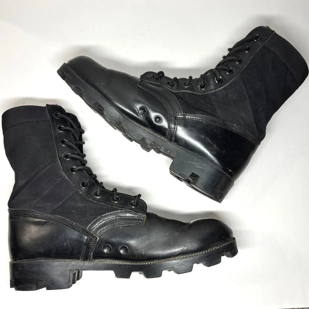 Combat Boots‎ Mens 10R Black Leather Canvas Steel Shank Military Gorpcore